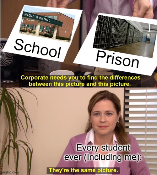 They're The Same Picture Meme | School; Prison; Every student ever (Including me): | image tagged in memes,they're the same picture | made w/ Imgflip meme maker