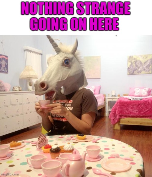 Unicorn Tea Party | NOTHING STRANGE GOING ON HERE | image tagged in unicorn tea party | made w/ Imgflip meme maker