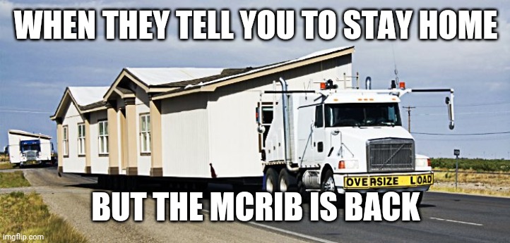 Mcrib time! Bada ba ba ba! | WHEN THEY TELL YOU TO STAY HOME; BUT THE MCRIB IS BACK | image tagged in mcdonalds,trailer park | made w/ Imgflip meme maker