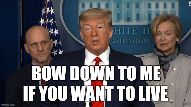 BOW DOWN TO ME; IF YOU WANT TO LIVE | image tagged in trump | made w/ Imgflip meme maker
