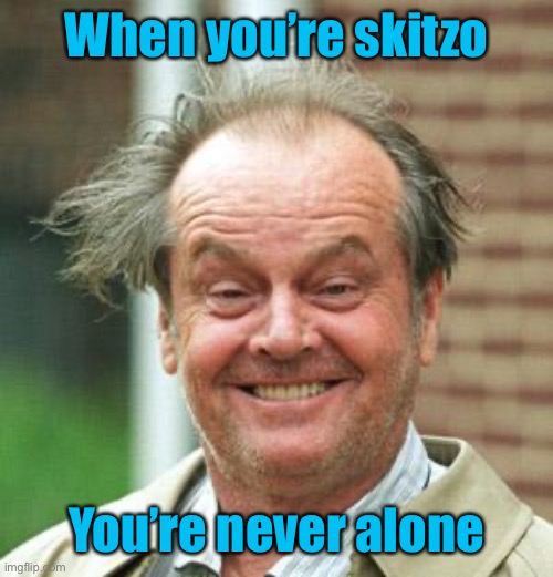 Jack Nicholson Crazy Hair | When you’re skitzo You’re never alone | image tagged in jack nicholson crazy hair | made w/ Imgflip meme maker