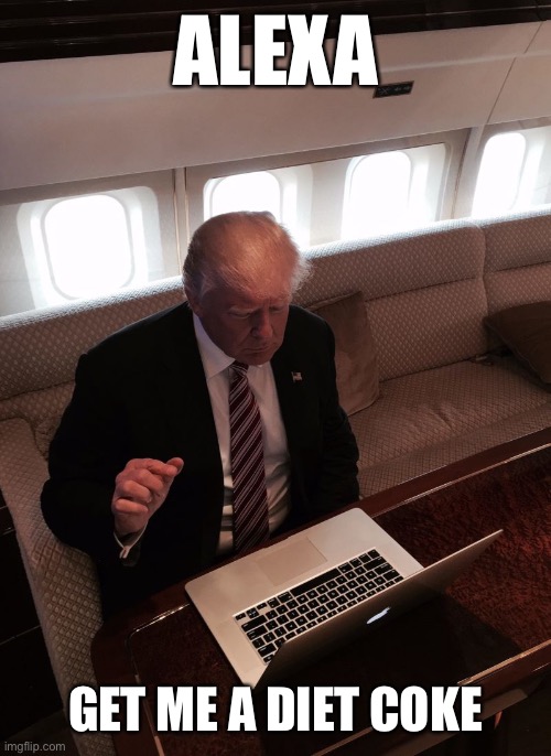 Donald trump typing | ALEXA; GET ME A DIET COKE | image tagged in donald trump typing | made w/ Imgflip meme maker