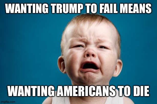 BABY CRYING | WANTING TRUMP TO FAIL MEANS WANTING AMERICANS TO DIE | image tagged in baby crying | made w/ Imgflip meme maker