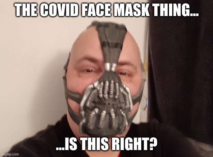 Face masks? | THE COVID FACE MASK THING... ...IS THIS RIGHT? | image tagged in covid-19,face mask | made w/ Imgflip meme maker
