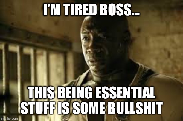 I’m tired boss | I’M TIRED BOSS... THIS BEING ESSENTIAL STUFF IS SOME BULLSHIT | image tagged in im tired boss | made w/ Imgflip meme maker