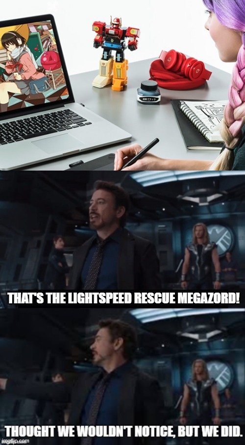 THAT'S THE LIGHTSPEED RESCUE MEGAZORD! | image tagged in tony stark that man is playing galaga | made w/ Imgflip meme maker