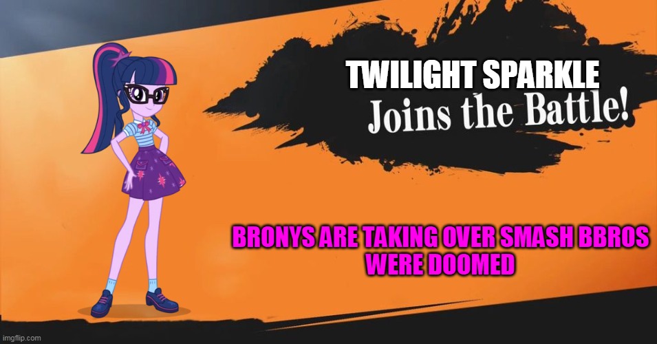 Smash Bros. | TWILIGHT SPARKLE; BRONYS ARE TAKING OVER SMASH BBROS
WERE DOOMED | image tagged in smash bros | made w/ Imgflip meme maker