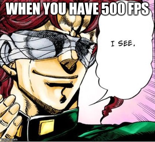 Blind Kakyoin 2 | WHEN YOU HAVE 500 FPS | image tagged in blind kakyoin 2 | made w/ Imgflip meme maker