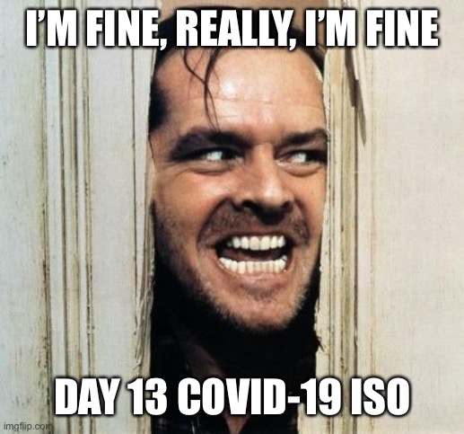 shining_home | I’M FINE, REALLY, I’M FINE; DAY 13 COVID-19 ISOLATION | image tagged in shining_home | made w/ Imgflip meme maker