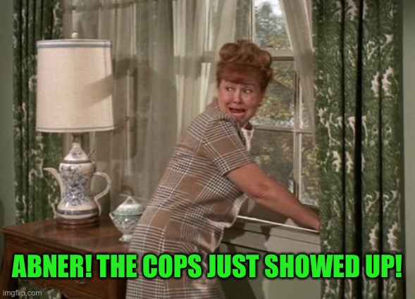 Gladys Kravitz | ABNER! THE COPS JUST SHOWED UP! | image tagged in gladys kravitz | made w/ Imgflip meme maker