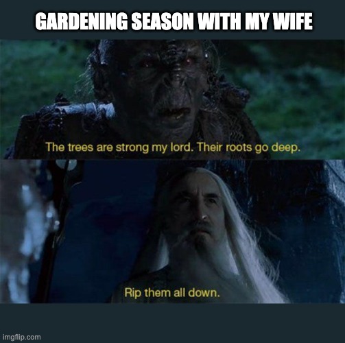 Garden | GARDENING SEASON WITH MY WIFE | image tagged in lotr,funny memes | made w/ Imgflip meme maker