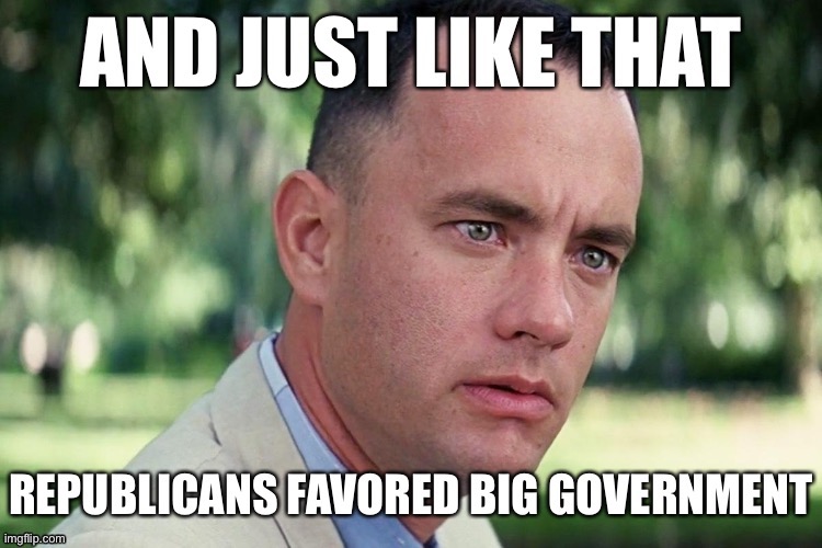The GOP’s avowed anti-“big government” stance only applies when they want to block liberal policies | image tagged in big government,gop,conservative hypocrisy,conservative logic,covid-19,coronavirus | made w/ Imgflip meme maker