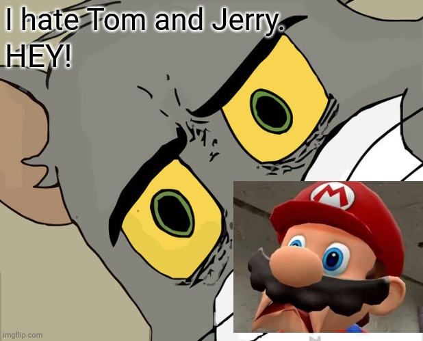 Unsettled Tom Meme | I hate Tom and Jerry. HEY! | image tagged in memes,unsettled tom | made w/ Imgflip meme maker