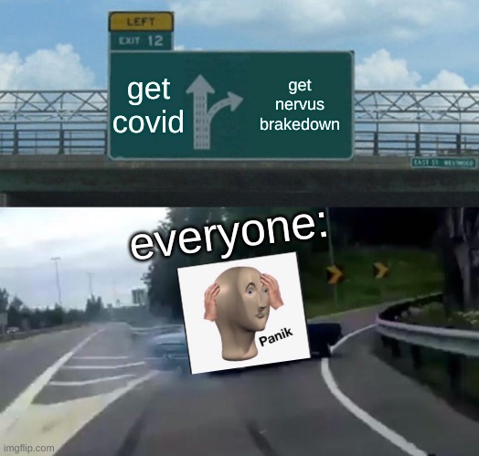 Left Exit 12 Off Ramp | get covid; get nervus brakedown; everyone: | image tagged in memes,left exit 12 off ramp | made w/ Imgflip meme maker