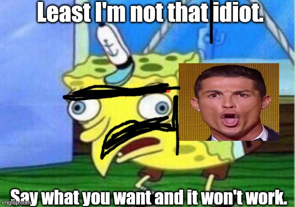 Mocking Spongebob | Least I'm not that idiot. Say what you want and it won't work. | image tagged in memes,mocking spongebob | made w/ Imgflip meme maker
