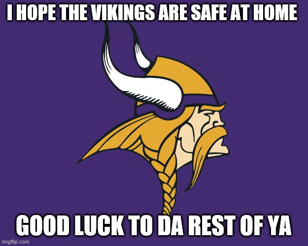 Minnesota Vikings | I HOPE THE VIKINGS ARE SAFE AT HOME; GOOD LUCK TO DA REST OF YA | image tagged in minnesota vikings | made w/ Imgflip meme maker