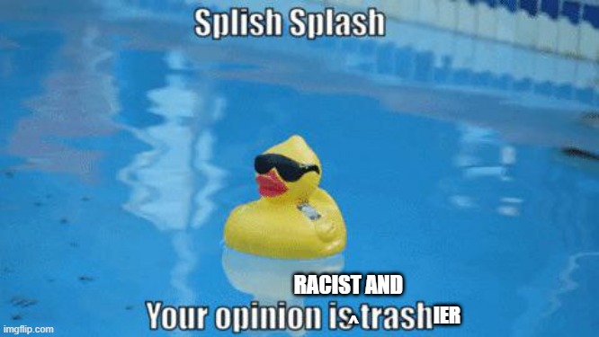 Splish Splash your opinion is trash | RACIST AND ^ IER | image tagged in splish splash your opinion is trash | made w/ Imgflip meme maker