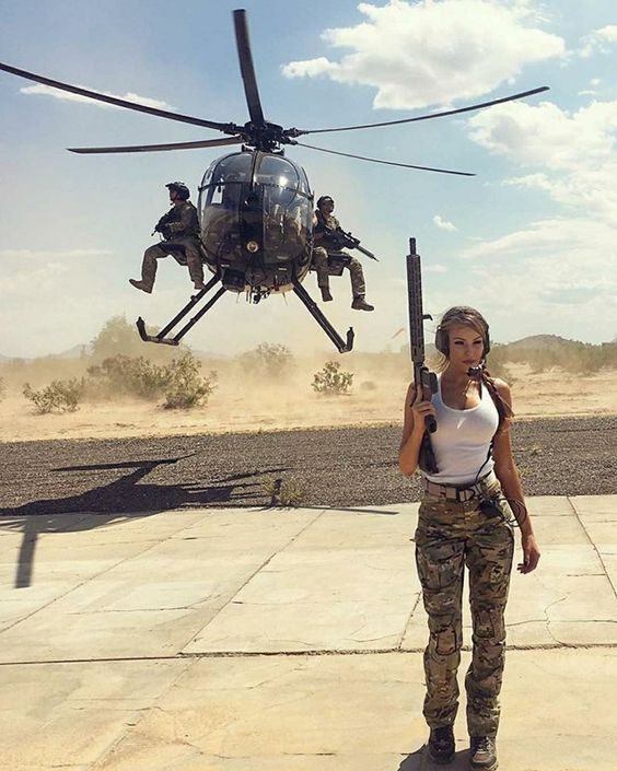 Sexy Woman Helicopter Gun Blank Meme Template