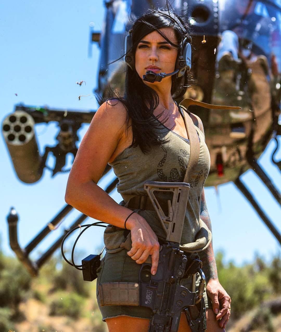 sexy woman Helicopter Gun Blank Meme Template