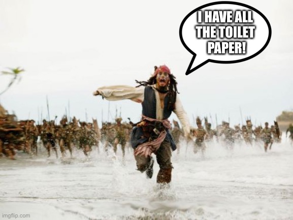 Jack Sparrow Being Chased Meme | I HAVE ALL 
THE TOILET 
PAPER! | image tagged in memes,jack sparrow being chased | made w/ Imgflip meme maker