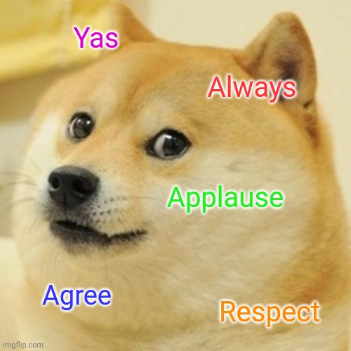 Doge Meme | Yas Always Applause Agree Respect | image tagged in memes,doge | made w/ Imgflip meme maker