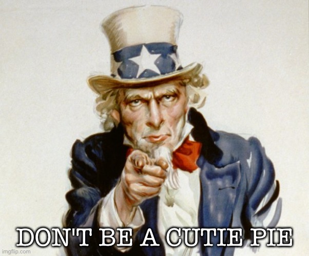 DON'T BE A CUTIE PIE | image tagged in american politics | made w/ Imgflip meme maker
