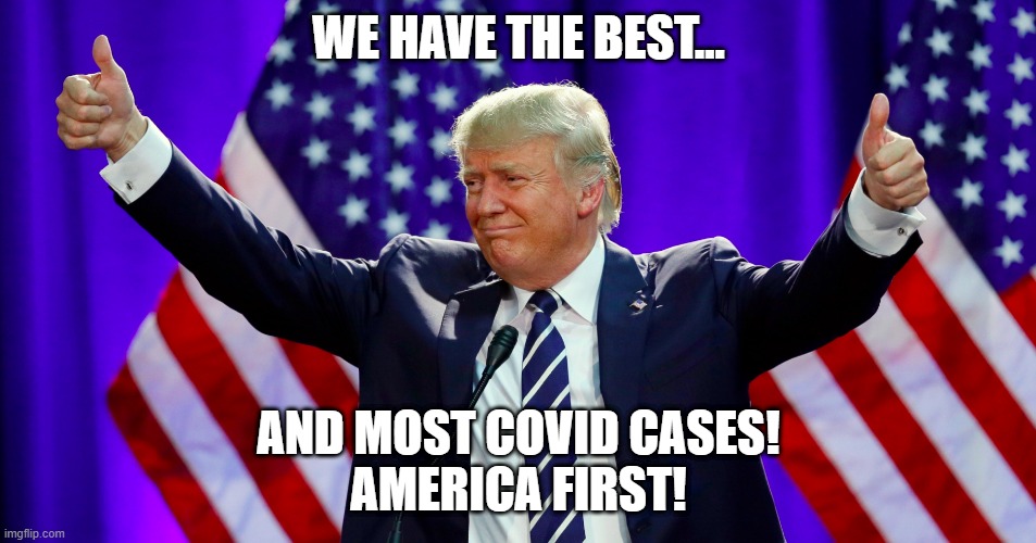 Best Covid | WE HAVE THE BEST... AND MOST COVID CASES!
AMERICA FIRST! | image tagged in trump,coronavirus | made w/ Imgflip meme maker