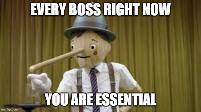  EVERY BOSS RIGHT NOW; YOU ARE ESSENTIAL | image tagged in you are essential | made w/ Imgflip meme maker