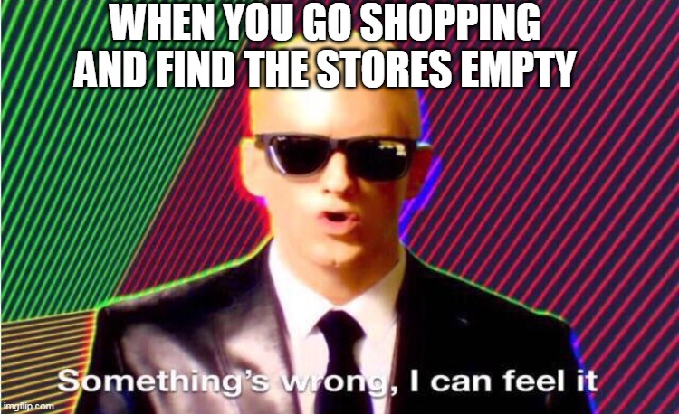 Something’s wrong |  WHEN YOU GO SHOPPING AND FIND THE STORES EMPTY | image tagged in somethings wrong | made w/ Imgflip meme maker