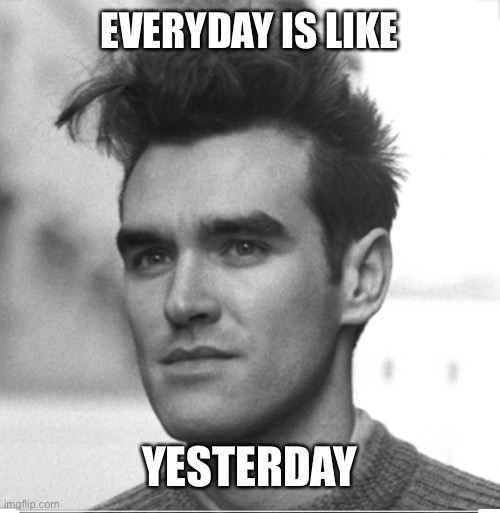 Morrissey | EVERYDAY IS LIKE; YESTERDAY | image tagged in morrissey | made w/ Imgflip meme maker