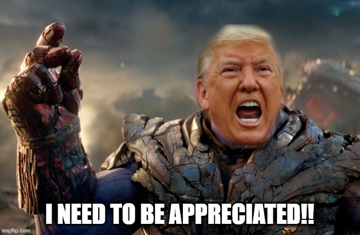 Damn ok ok then... | I NEED TO BE APPRECIATED!! | image tagged in trump,doomed | made w/ Imgflip meme maker