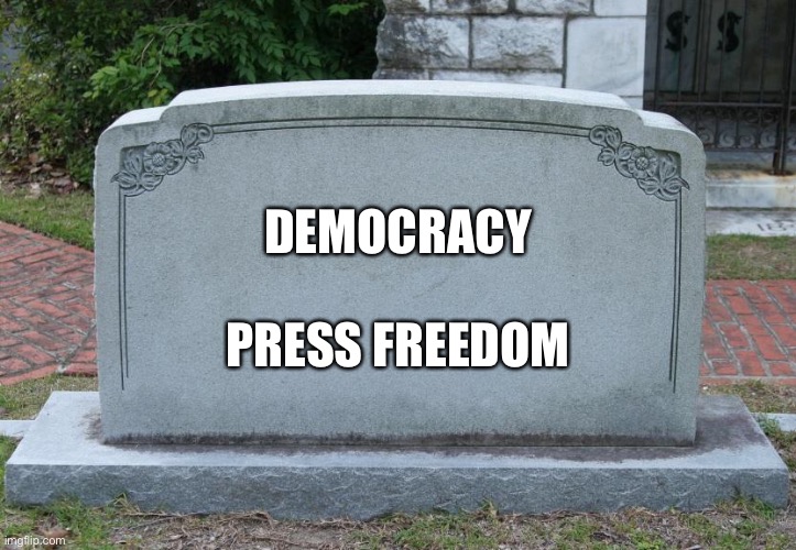 When their hatred for “liberal media” gets so out of control that they literally call for hanging them high | DEMOCRACY PRESS FREEDOM | image tagged in gravestone,media,mainstream media,liberal media,yikes,freedom of the press | made w/ Imgflip meme maker