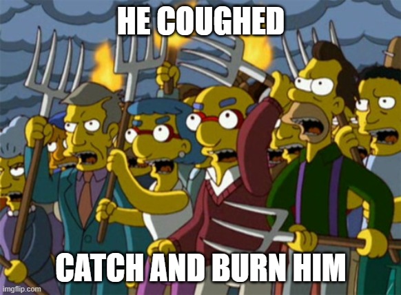 Simpsons Mob | HE COUGHED; CATCH AND BURN HIM | image tagged in simpsons mob | made w/ Imgflip meme maker