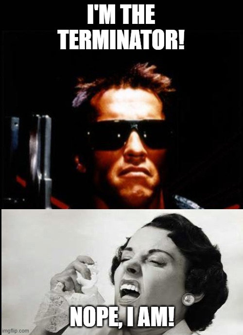 Terminator: Before & After | I'M THE TERMINATOR! NOPE, I AM! | image tagged in terminator,sneeze,apocalypse,coronavirus,before and after | made w/ Imgflip meme maker