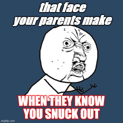Y U No | that face your parents make; WHEN THEY KNOW YOU SNUCK OUT | image tagged in memes,y u no | made w/ Imgflip meme maker