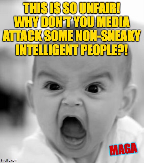 Angry Baby Meme | THIS IS SO UNFAIR!
WHY DON'T YOU MEDIA ATTACK SOME NON-SNEAKY INTELLIGENT PEOPLE?! MAGA | image tagged in memes,angry baby,maga | made w/ Imgflip meme maker