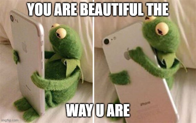 Kermit Hugging Phone | YOU ARE BEAUTIFUL THE; WAY U ARE | image tagged in kermit hugging phone | made w/ Imgflip meme maker