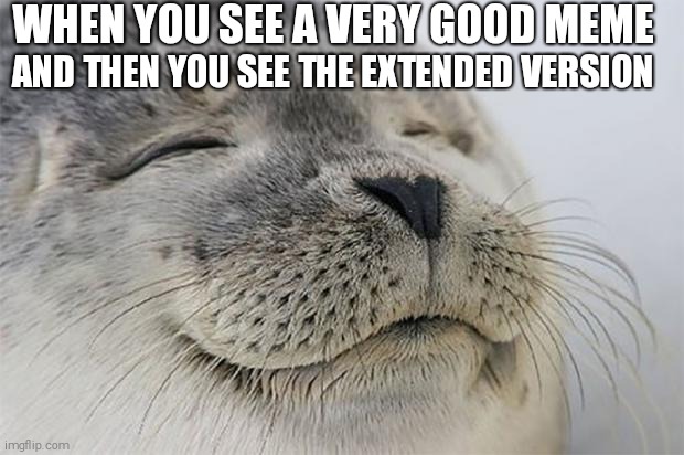 Satisfied Seal Meme | WHEN YOU SEE A VERY GOOD MEME; AND THEN YOU SEE THE EXTENDED VERSION | image tagged in memes,satisfied seal | made w/ Imgflip meme maker
