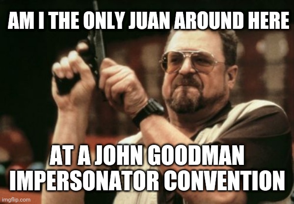 Am I The Only One Around Here | AM I THE ONLY JUAN AROUND HERE; AT A JOHN GOODMAN IMPERSONATOR CONVENTION | image tagged in memes,am i the only one around here,funny,meme,laugh,not a cv19 meme | made w/ Imgflip meme maker