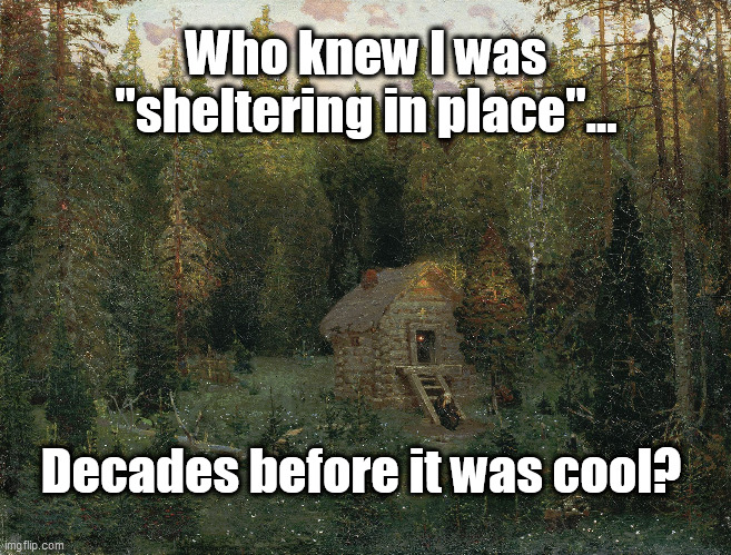 Sheltering in place | Who knew I was "sheltering in place"... Decades before it was cool? | image tagged in sheltering in place,virus,hermiting | made w/ Imgflip meme maker