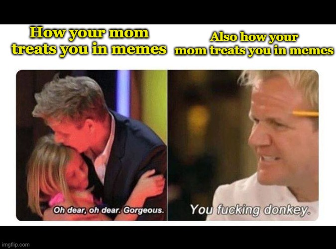 gordon ramsay | Also how your mom treats you in memes; How your mom treats you in memes | image tagged in gordon ramsay | made w/ Imgflip meme maker
