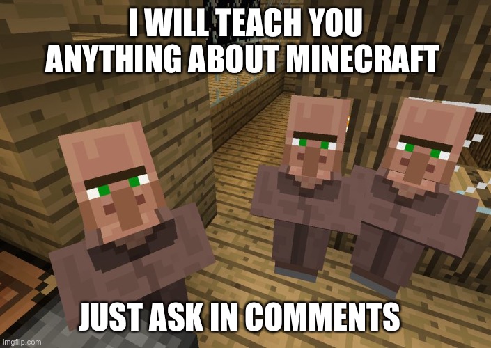Minecraft Villagers | I WILL TEACH YOU ANYTHING ABOUT MINECRAFT; JUST ASK IN COMMENTS | image tagged in minecraft villagers | made w/ Imgflip meme maker
