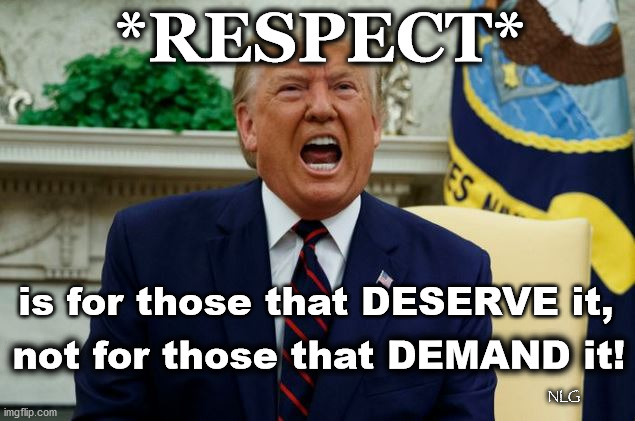 Respect | *RESPECT*; is for those that DESERVE it, not for those that DEMAND it! NLG | image tagged in politics,political meme | made w/ Imgflip meme maker