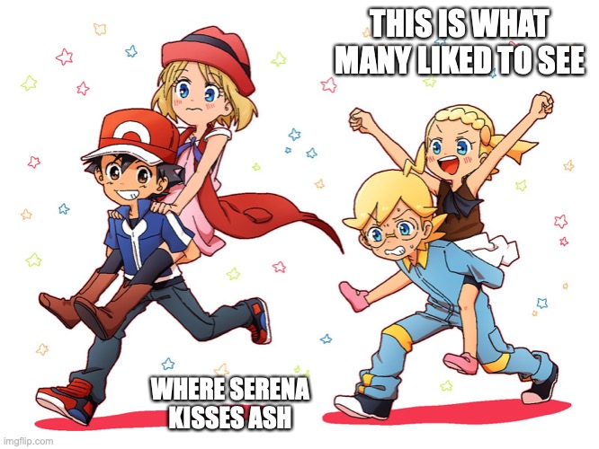 Amourshipping Piggyback | THIS IS WHAT MANY LIKED TO SEE; WHERE SERENA KISSES ASH | image tagged in piggyback,amourshipping,ash ketchum,serena,memes | made w/ Imgflip meme maker