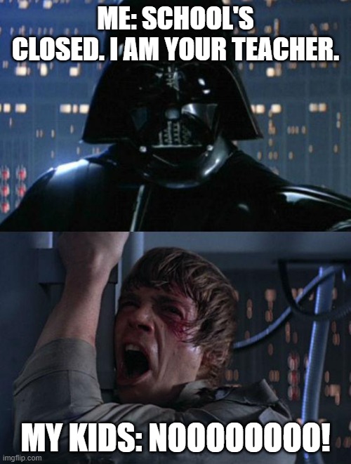 "I am your father" | ME: SCHOOL'S CLOSED. I AM YOUR TEACHER. MY KIDS: NOOOOOOOO! | image tagged in i am your father | made w/ Imgflip meme maker