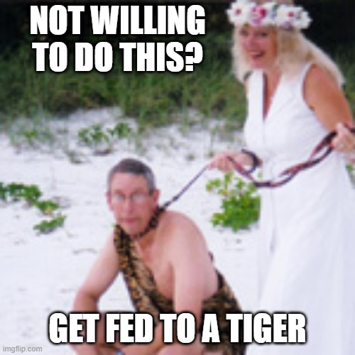 NOT WILLING TO DO THIS? GET FED TO A TIGER | image tagged in tiger king,carole baskins,where's donnie | made w/ Imgflip meme maker