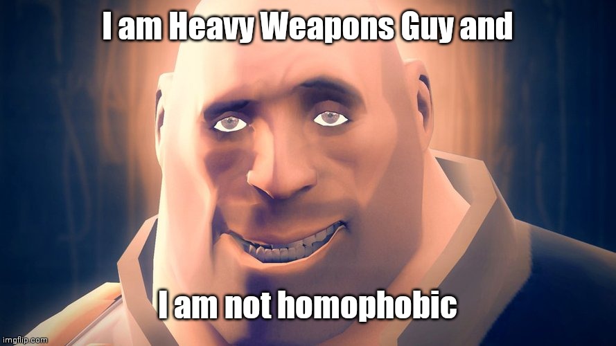 Sexy Heavy Face | I am Heavy Weapons Guy and; I am not homophobic | image tagged in sexy heavy face | made w/ Imgflip meme maker