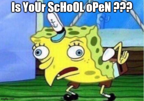 Mocking Spongebob | Is YoUr ScHoOL oPeN ??? | image tagged in memes,mocking spongebob | made w/ Imgflip meme maker