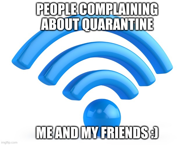 wifi | PEOPLE COMPLAINING ABOUT QUARANTINE; ME AND MY FRIENDS :) | image tagged in wifi | made w/ Imgflip meme maker