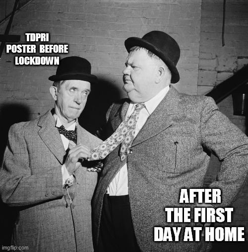 Laurel and Hardy | TDPRI POSTER  BEFORE LOCKDOWN; AFTER THE FIRST DAY AT HOME | image tagged in laurel and hardy | made w/ Imgflip meme maker